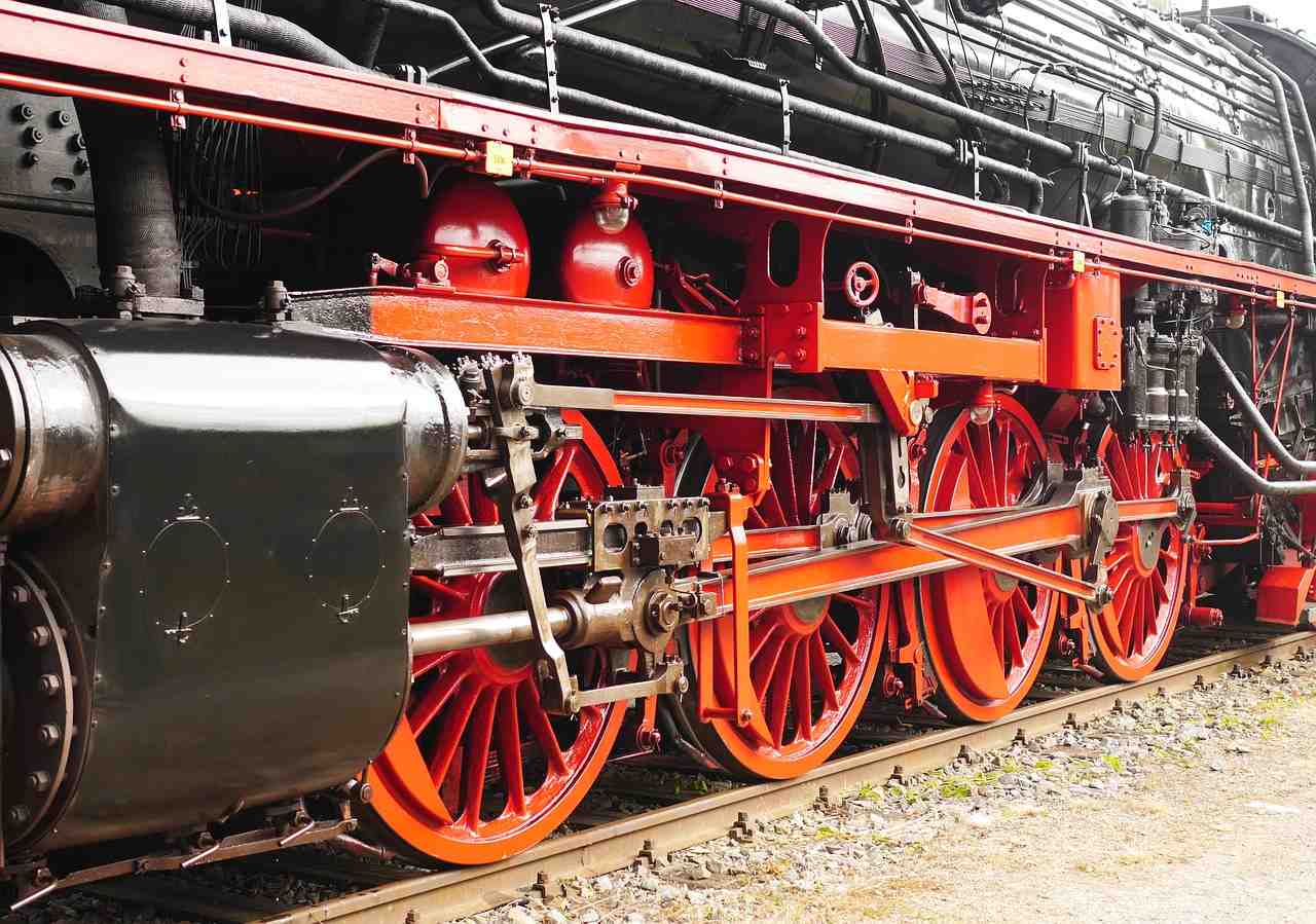 locomotive à vapeur, moteur à gauche, système d'entraînement